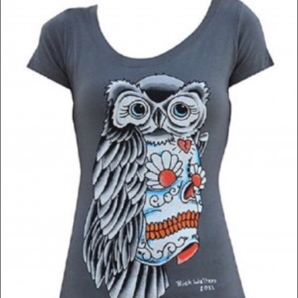 Sugar Skull Owl Lowbrow Art Tee Shirt New